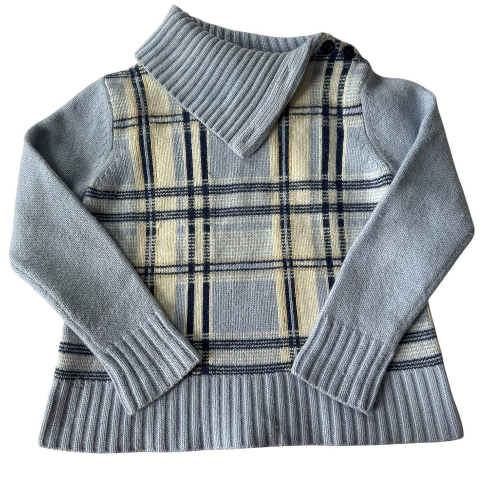 Liz Claiborne Womens Liz‎ Claiborne Wool Blue Plaid Collared Sweater Size S